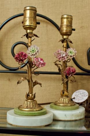 Vintage lamps w/ porcelain flowers