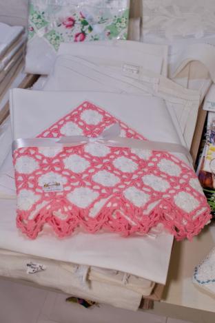 Pillow cases w/ pink crochet