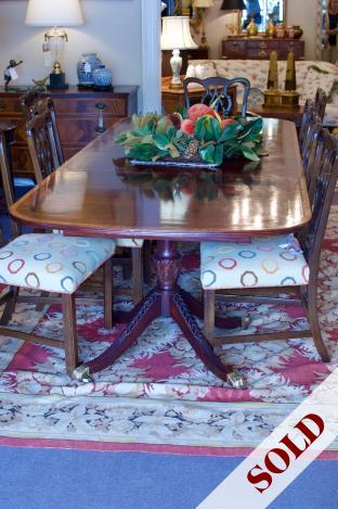Double pedestal hickory dining room table