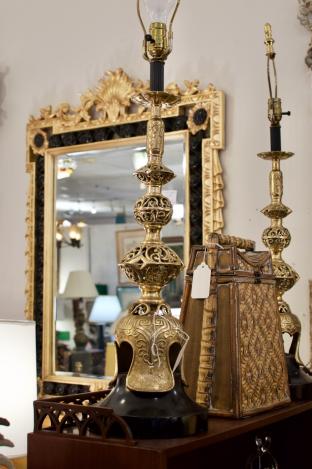 Pair of oriental style brass lamps