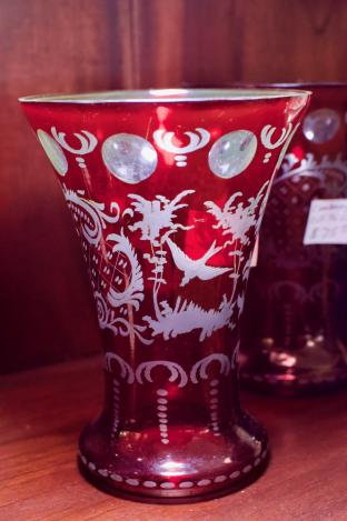 Cranberry cut to clear vase