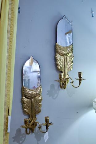 Chapman mirror / brass acorn candle sconce