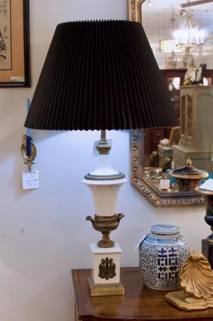 Mid century modern porcelain & brass lamp