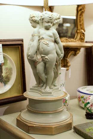 Antique ceramic Italian cherub lamps