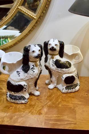 Chelsea house pair of Staffordshire dog vases.