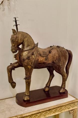 Metal horse sculpture, 1 of pair