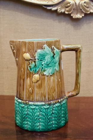 Majolica pitcher w/ oak leaves & acorns