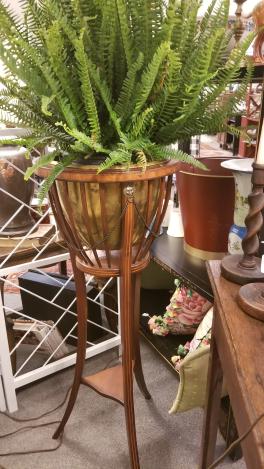 Mahogany and brass plant stand