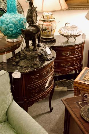 Pair of Italian marble top commodes