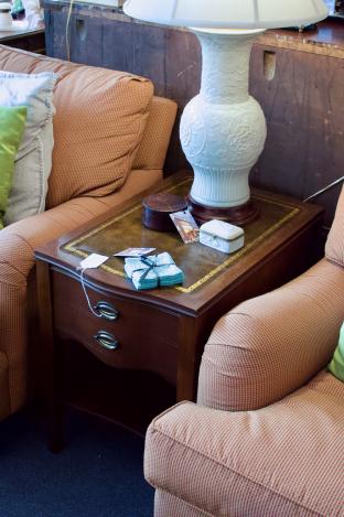 Pair of leather top end tables
