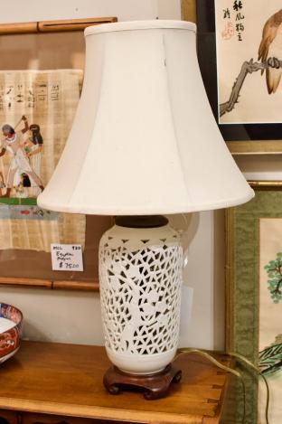 Pair of small pierced porcelain white lamps
