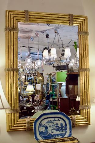 Gold faux bamboo frame mirror