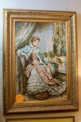 Original oil on canvas painting of Victorian woman