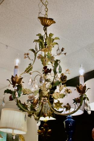 Tole flowers chandelier w/ crystals