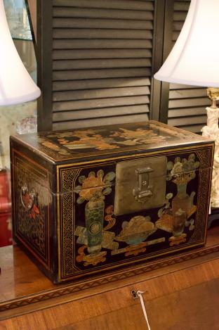 Vintage hand painted lacquer Chinese chest