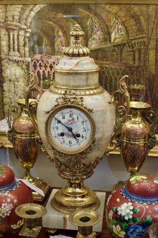 French onyx & brass clock