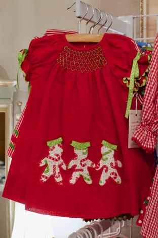 Red cotton dress w/ paper doll appliqué