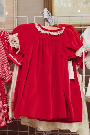 Red velveteen smocked dress
