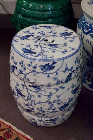 Blue & white birds oriental garden stool