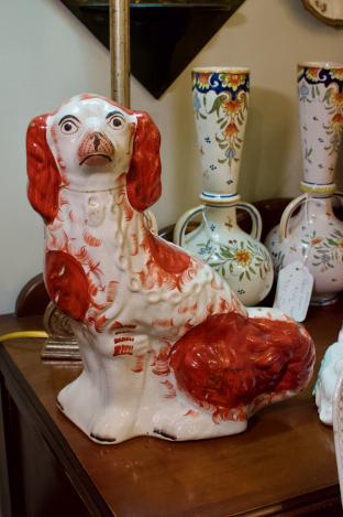 Antique orange & white large Staffordshire dog