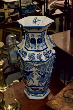 Hexagonal blue & white vase