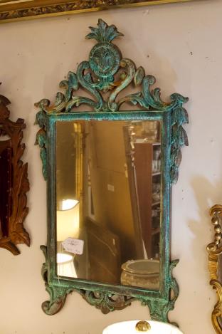 Carved wood verdigris finish mirror
