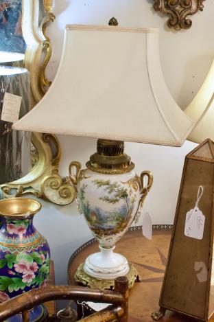 Fine hand painted porcelain lamp - rewired
