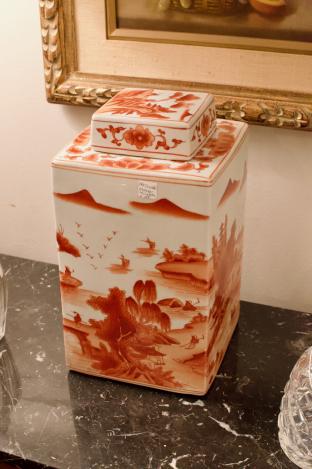 Oriental orange tea caddy