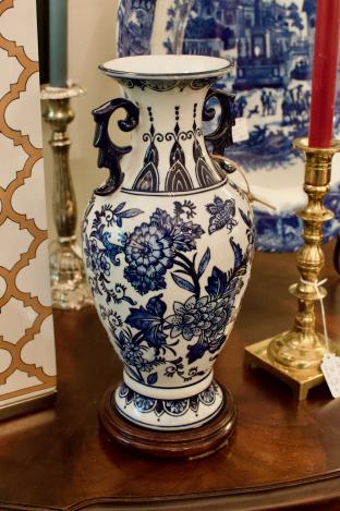 Blue & white botanical vase