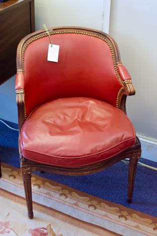 French small cane chair w/ leather seat