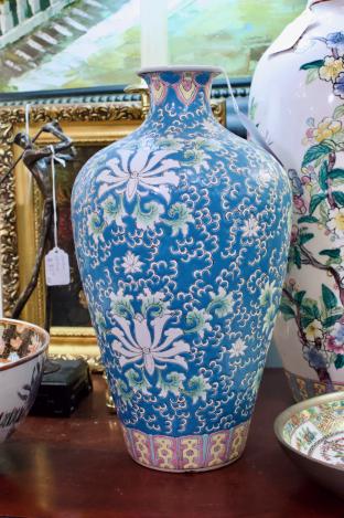 Tall blue & white turquoise vase
