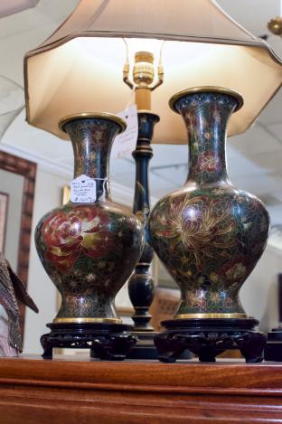 Tall pair of earth tone cloisonné vases