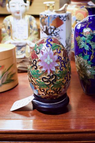 Large cloisonné egg on stand