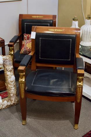 Egyptian revival arm chairs pair
