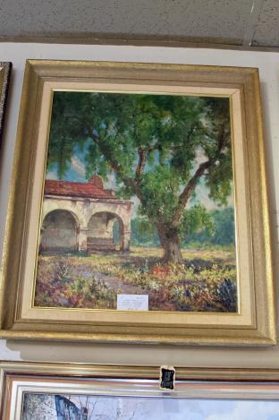 Vintage impressionist summer landscape w/ mission church oil on canvas