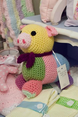 Hand crochet multi color piglet