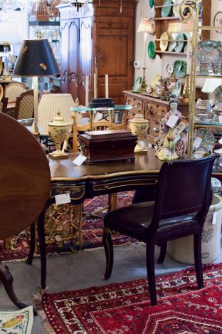 French desk w/ leather top & leather chair