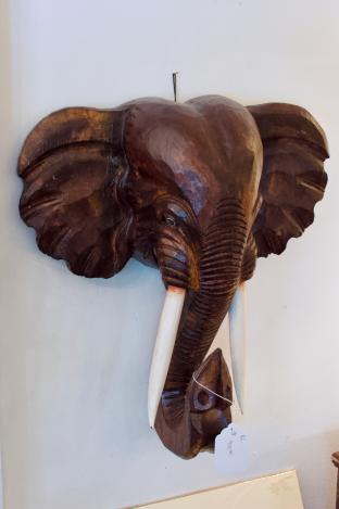 Wood carved elephant wall hanging