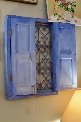 Provincial blue Spanish window grill & shutters w/ latch