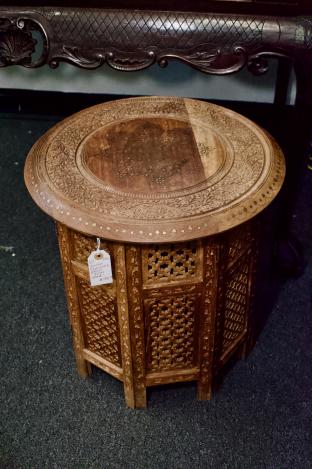 Vintage teakwood & brass inlay stand