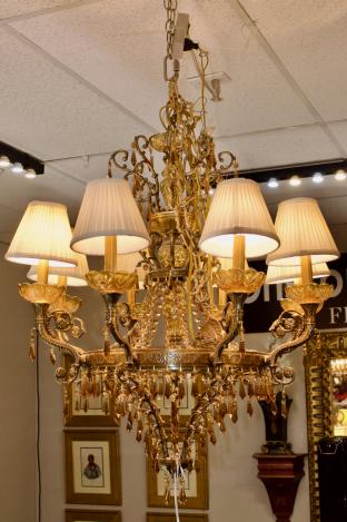 Brass chandelier w/ amber crystals