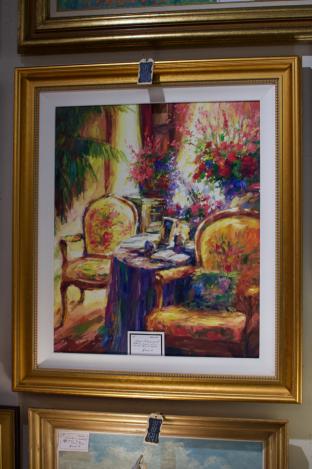 Modern impressionist interior scene oil on canvas