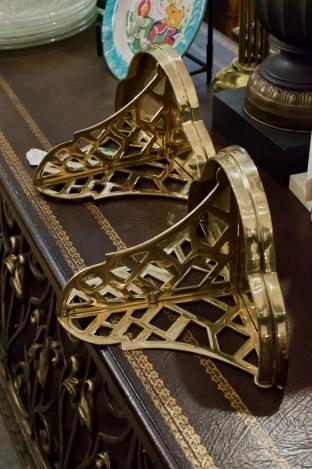 Pair of brass shelves