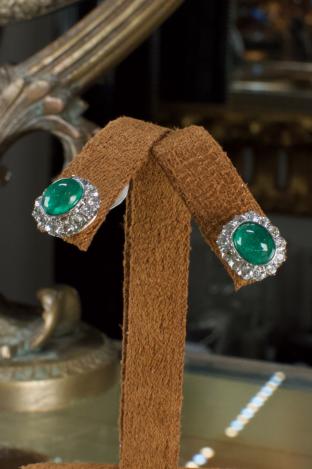 Circa 1890s platinum, diamond & emerald earrings