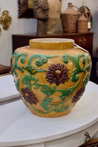 Chinese ochre & green glazed earthenware