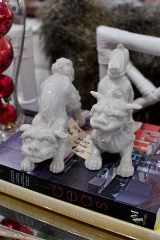 Pair of MCM foo dogs - white porcelain