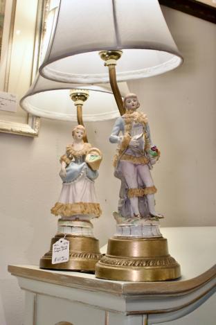 Bisque figure lamps pair