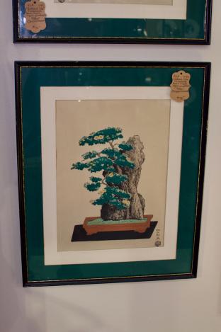 1980s woodblock print, “Potted Chrysanthemums”