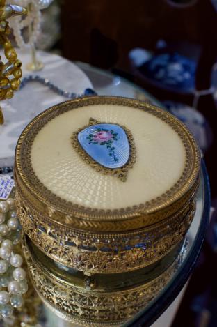 Lovely brass filigree & glass dresser box