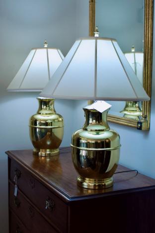 Pair of brass lamps